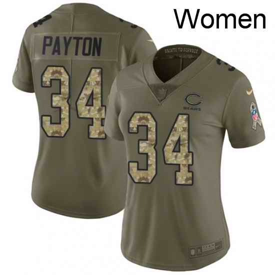 Womens Nike Chicago Bears 34 Walter Payton Limited OliveCamo Salute to Service NFL Jersey